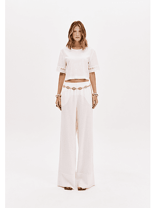 Blusa em Linho Com Bordados Branco - Lança Perfume