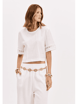 Blusa em Linho Com Bordados Branco - Lança Perfume