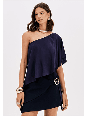 Blusa só com 1 Ombro Azul - Lança Perfume 