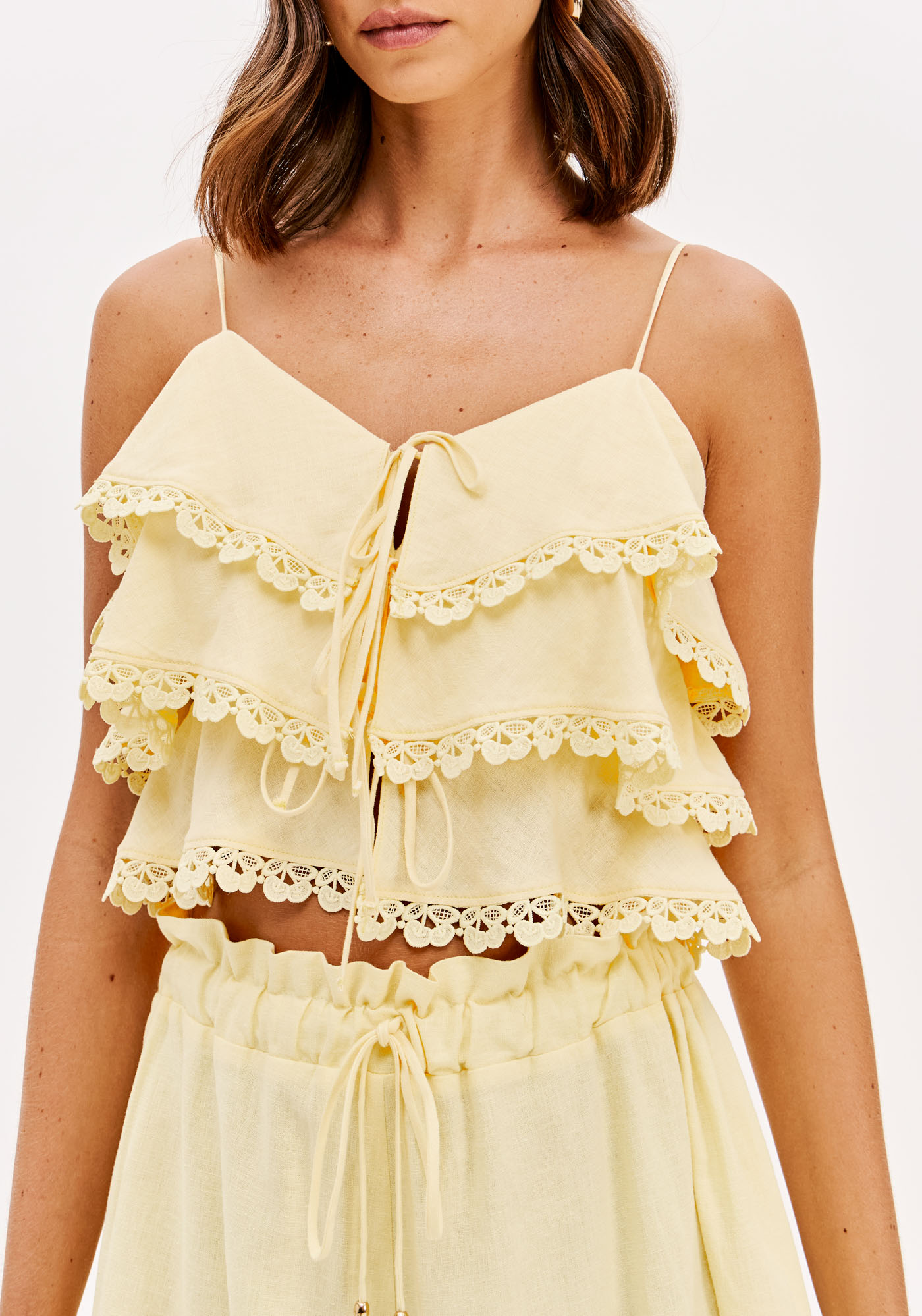 Top com Folhos e Renda Amarelo - Lança Perfume  1