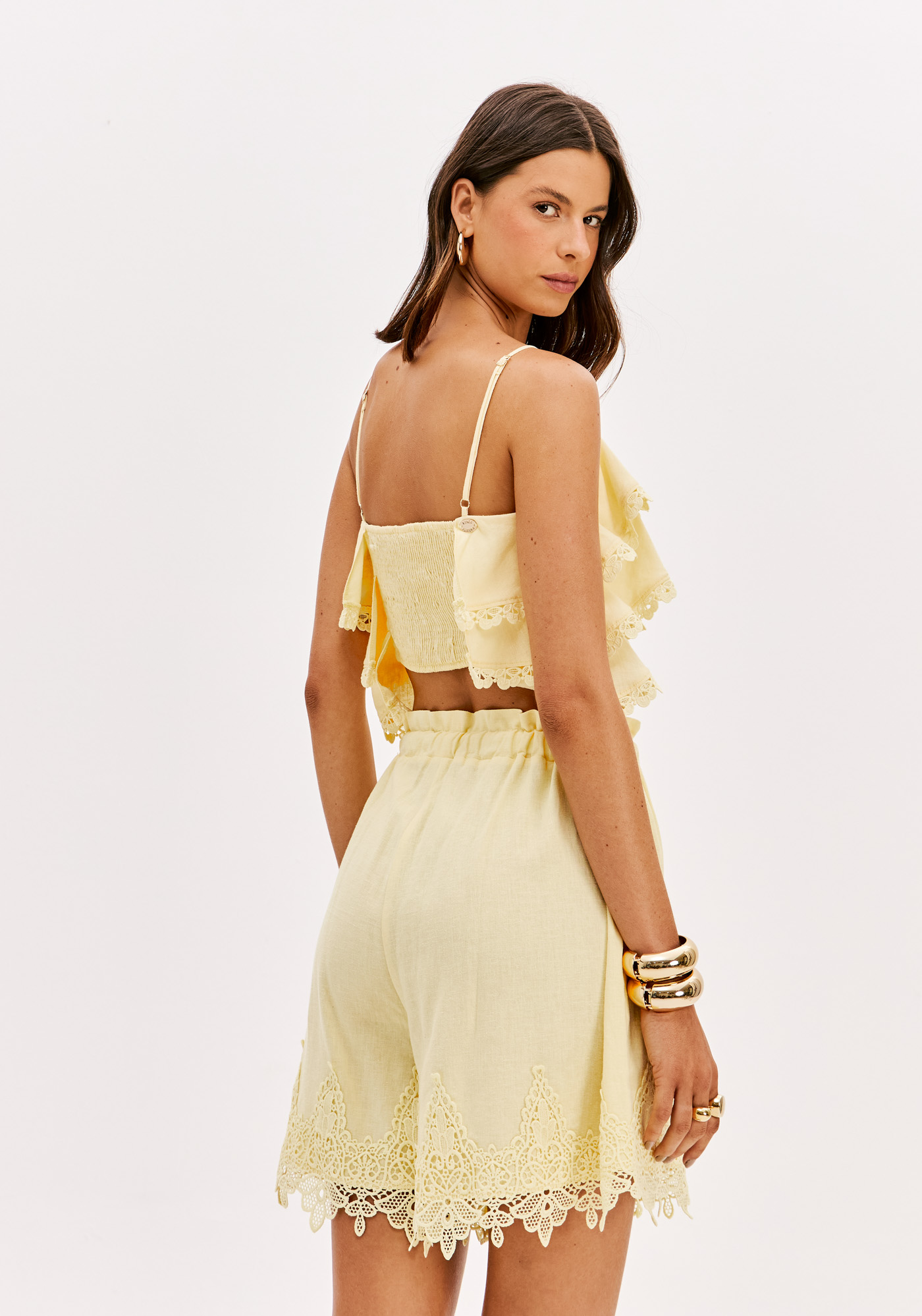 Top com Folhos e Renda Amarelo - Lança Perfume  4