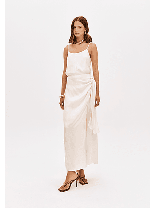 Saia Comprida Acetinada Creme - Lança Perfume