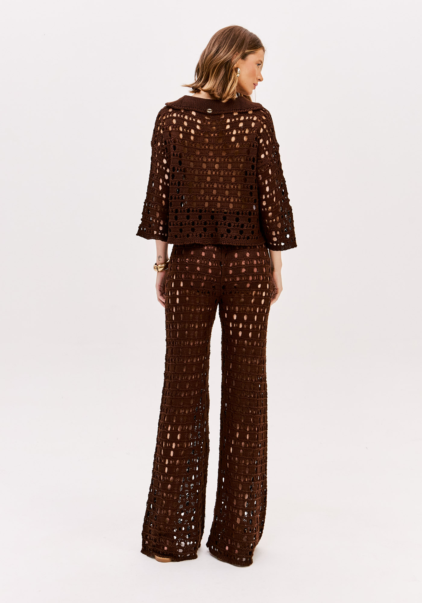 Calças em Tricot Castanho - Lança Perfume 3