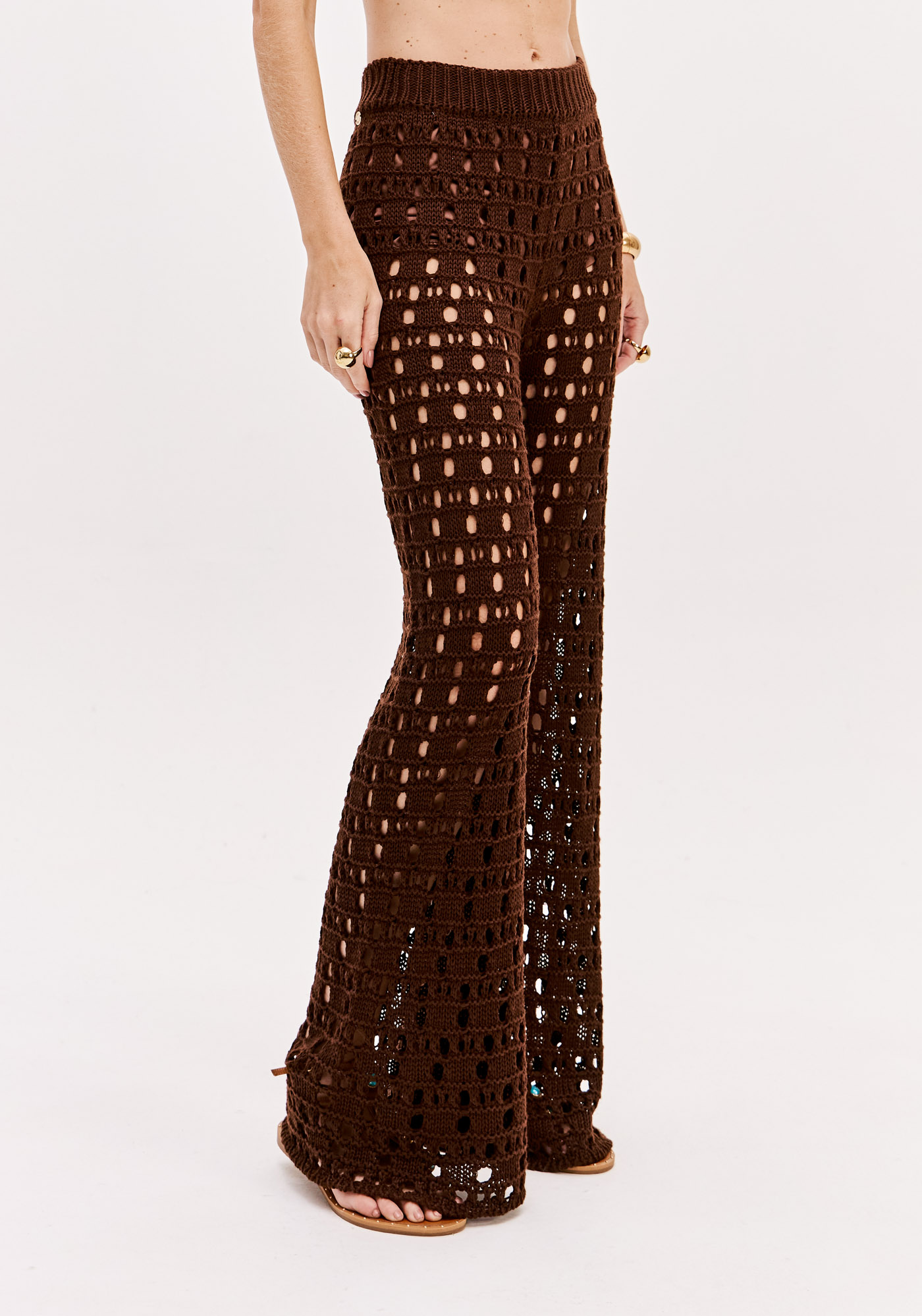 Calças em Tricot Castanho - Lança Perfume 1