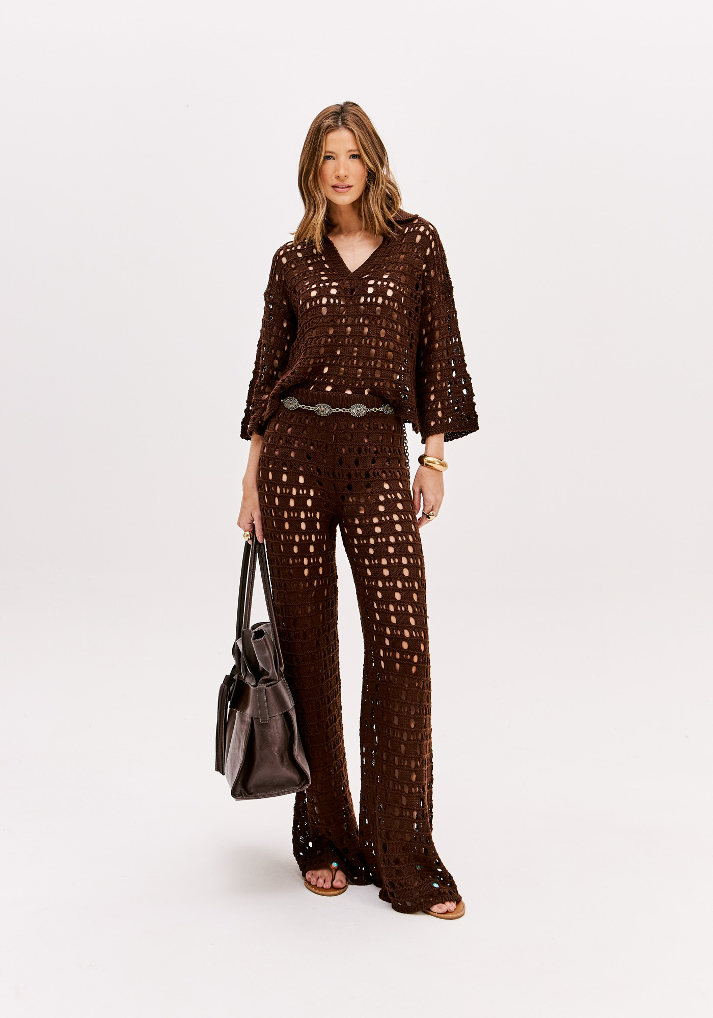 Calças em Tricot Castanho - Lança Perfume 2