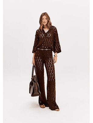 Calças em Tricot Castanho - Lança Perfume