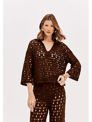 Blusa em Tricot Castanho - Lança Perfume 