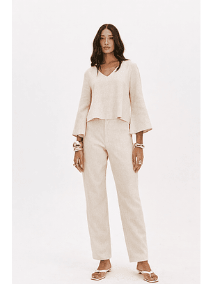 Calças Baggy em Linho Creme - Lança Perfume 