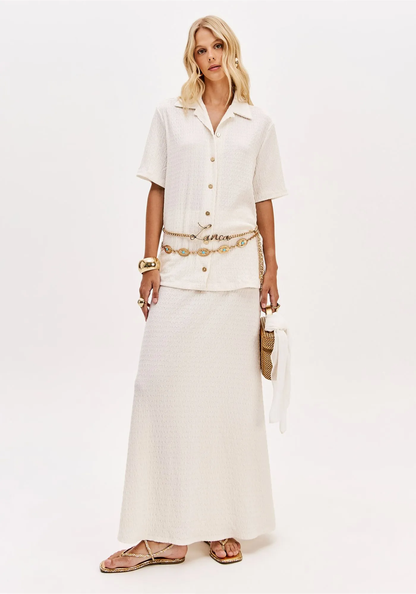 Saia Comprida Tecido Leve Branco - Lança Perfume 4