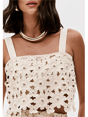 Top Bordado com Brilho Bege - Lança Perfume