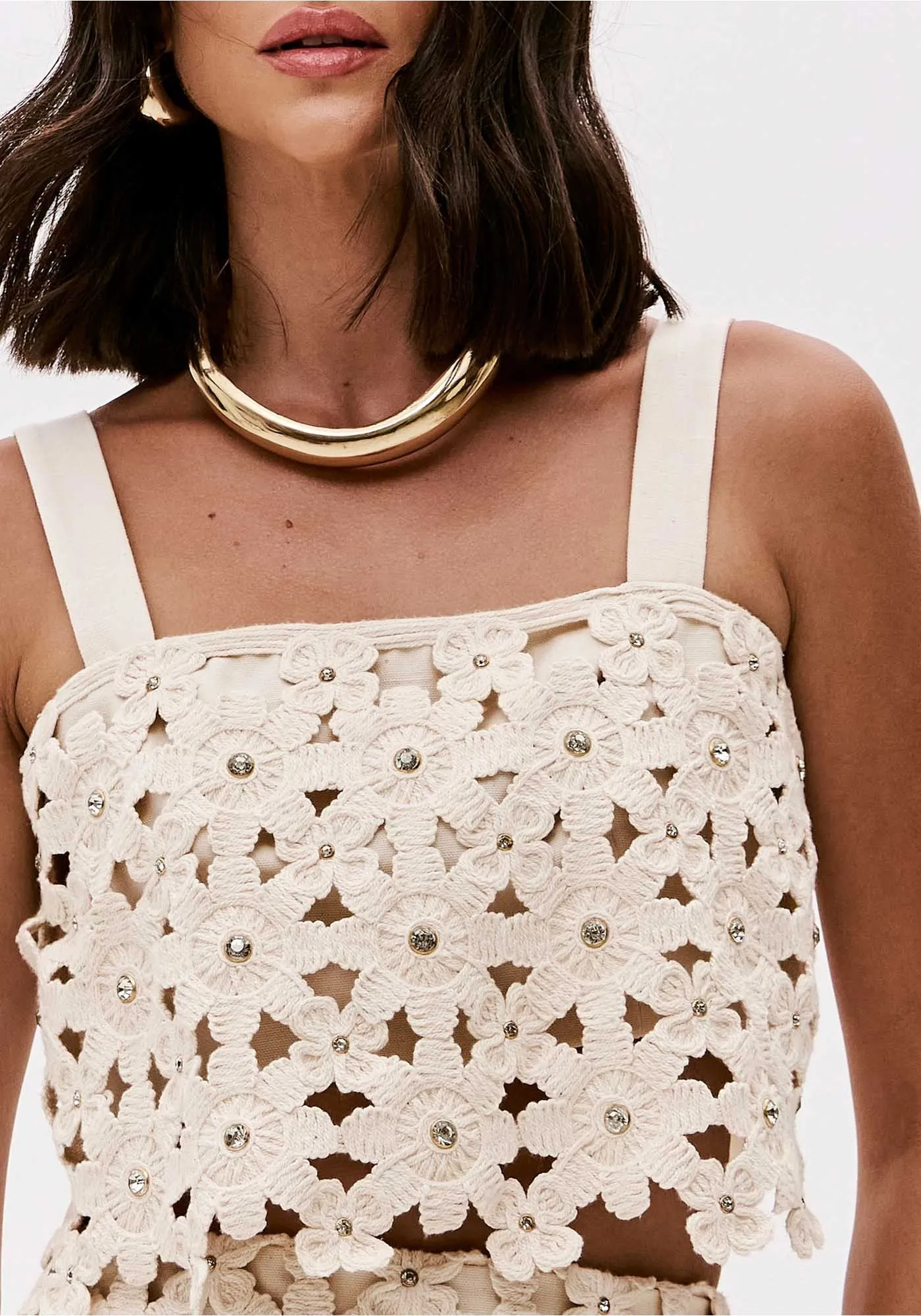 Top Bordado com Brilho Bege - Lança Perfume 1