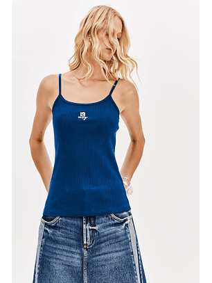 Top de Alças Canelado Azul Escuro - Lança Perfume 