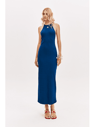 Vestido Comprido Canelado Azul Escuro - Lança Perfume 