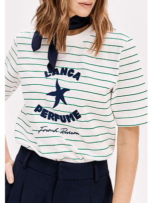 T-shirt Riscas Branco e Verde - Lança Perfume