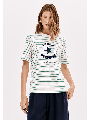 T-shirt Riscas Branco e Verde - Lança Perfume