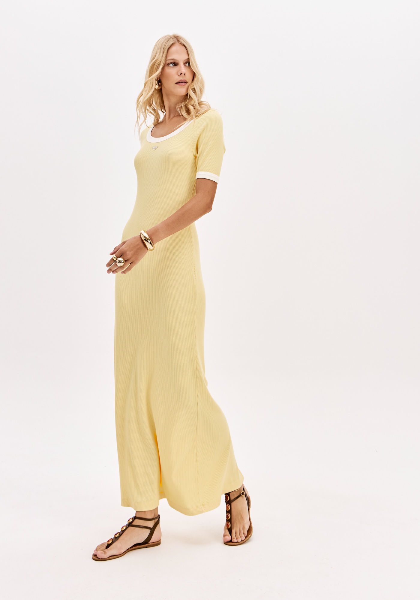 Vestido Canelado Comprido Amarelo - Lança Perfume  2