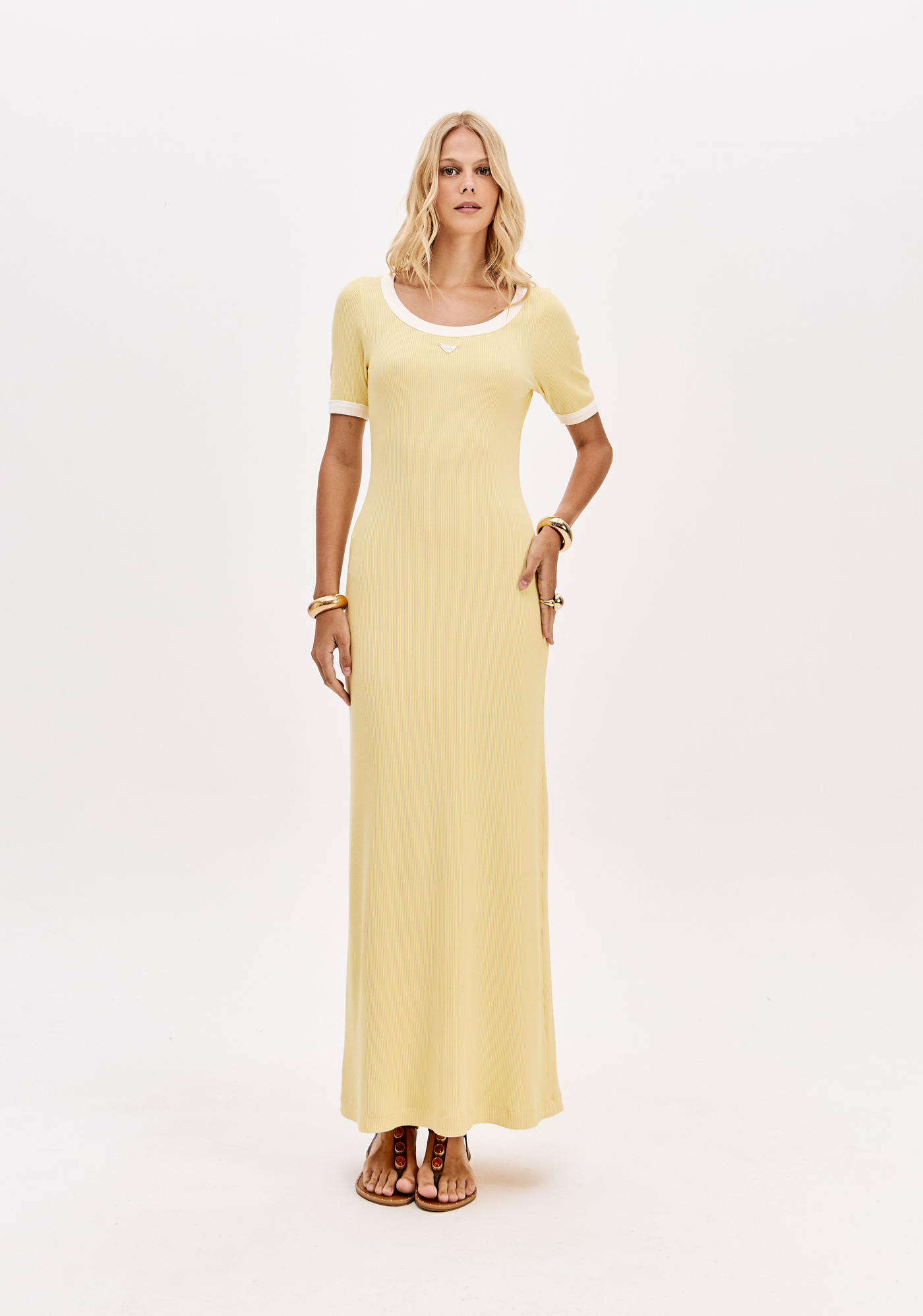 Vestido Canelado Comprido Amarelo - Lança Perfume  1