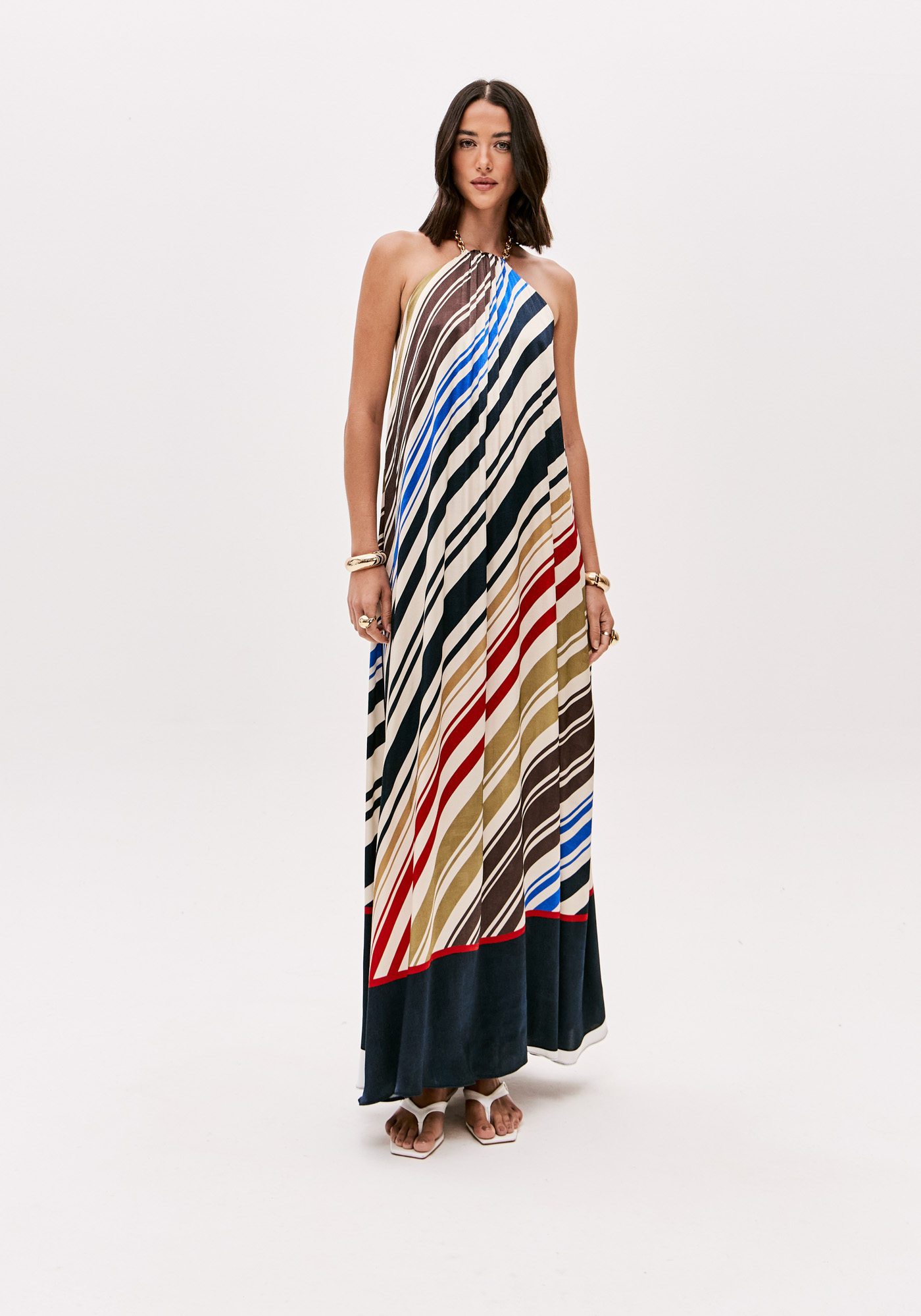 Vestido Plissado MEDITERRANEAN STRIPES Multi - Lança Perfume  1