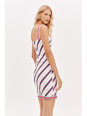 Vestido de Alças Riscas Branco - Lança Perfume