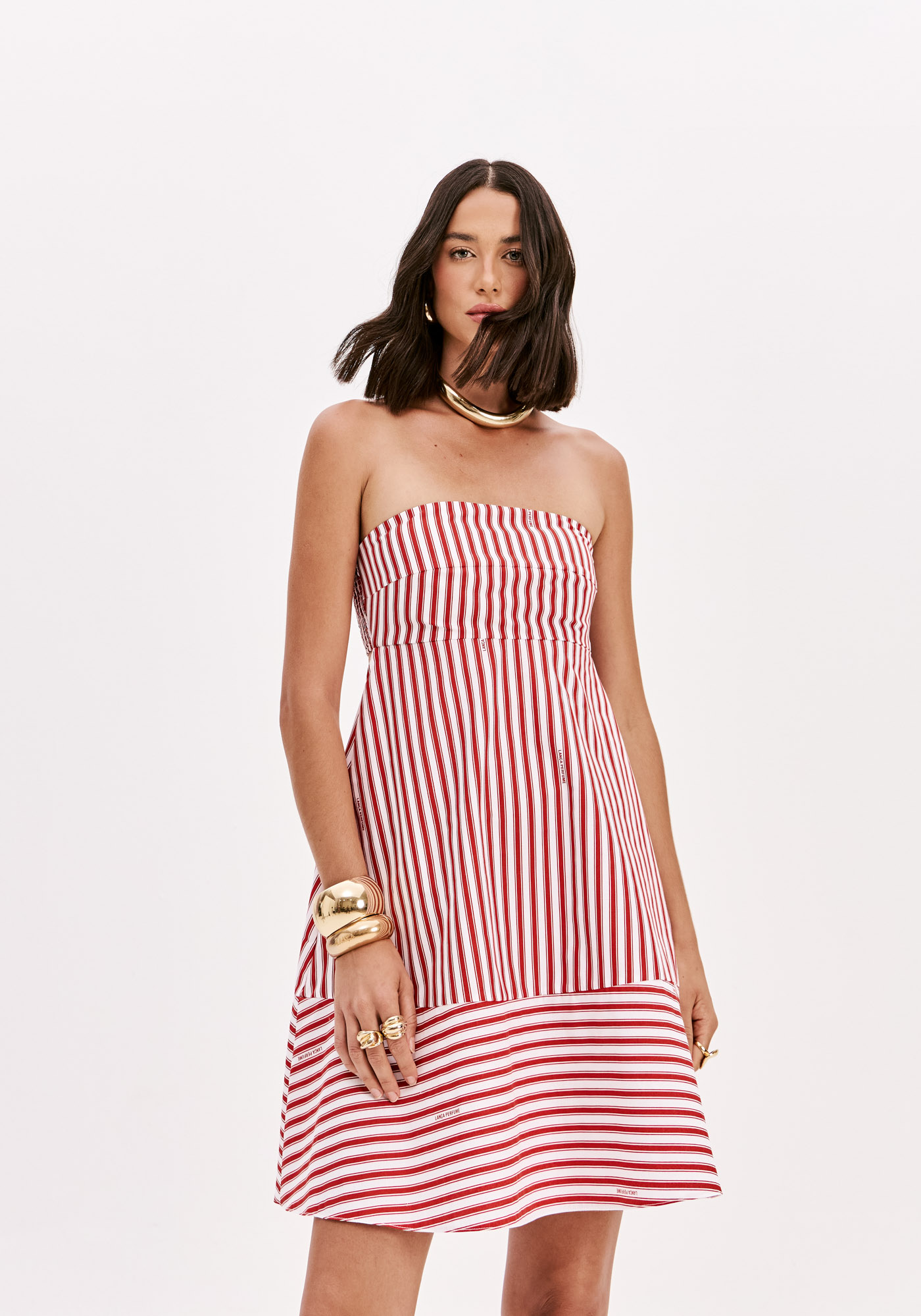 Vestido Curto Cai cai Vermelho Riscas - Lança Perfume 1