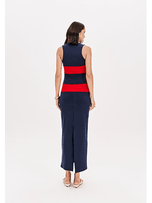 Vestido de Cavas Azul e Vermelho - Lança Perfume 