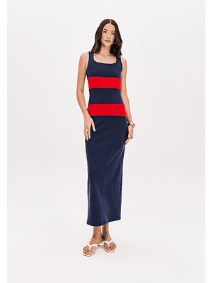 Vestido de Cavas Azul e Vermelho - Lança Perfume 