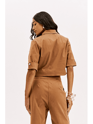 Blusa de Manga Curta Camel - Lança Perfume 