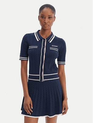 Polo SHARI em Malha Manga Curto Azul - Guess