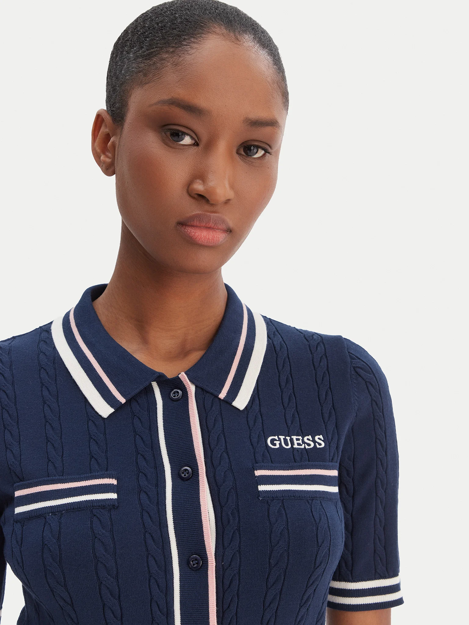 Polo SHARI em Malha Manga Curto Azul - Guess 5