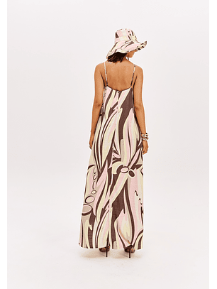 Vestido Comprido Estampa SORBET WAVES Amarelo e Rosa - Lança Perfume 