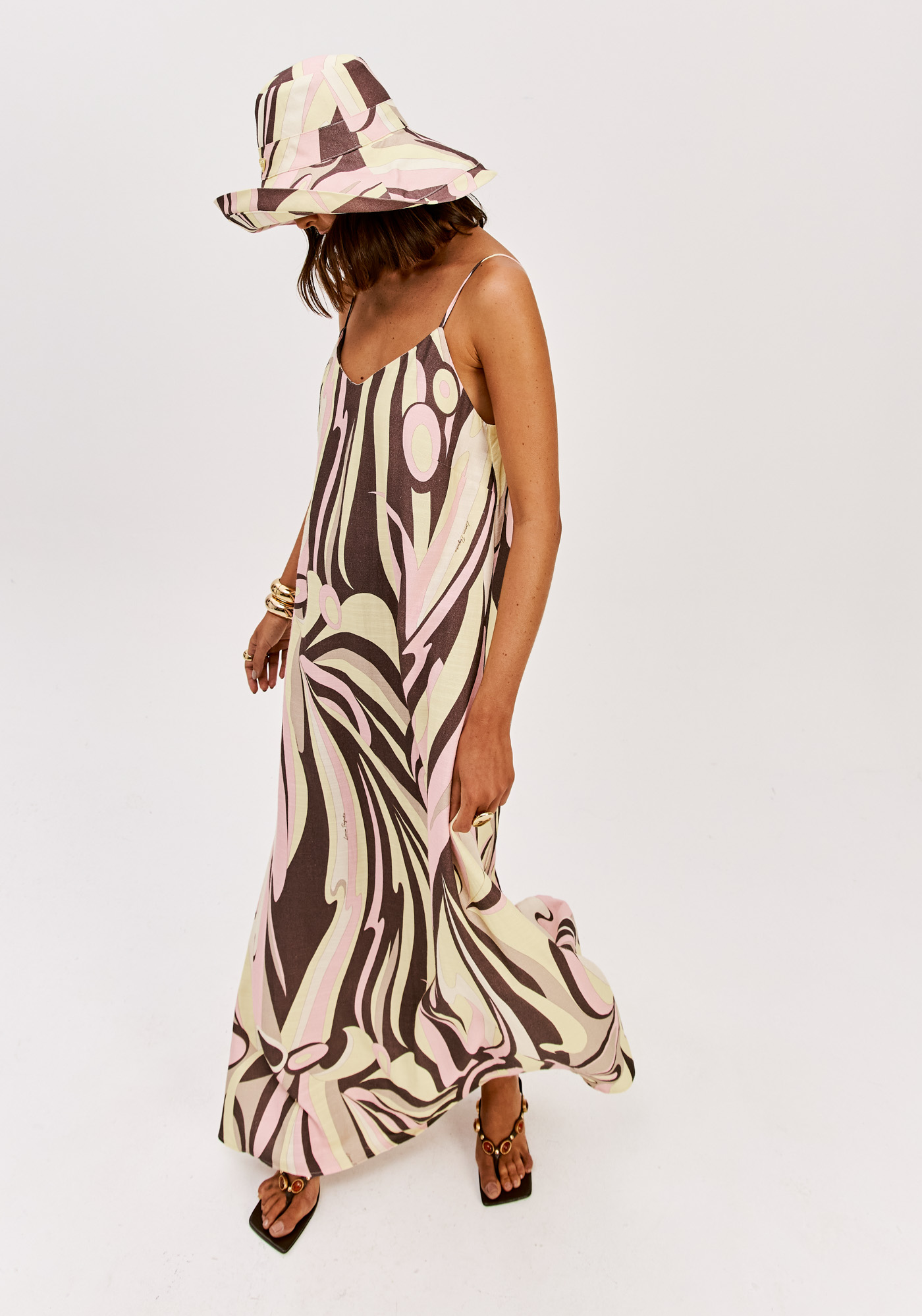 Vestido Comprido Estampa SORBET WAVES Amarelo e Rosa - Lança Perfume  4