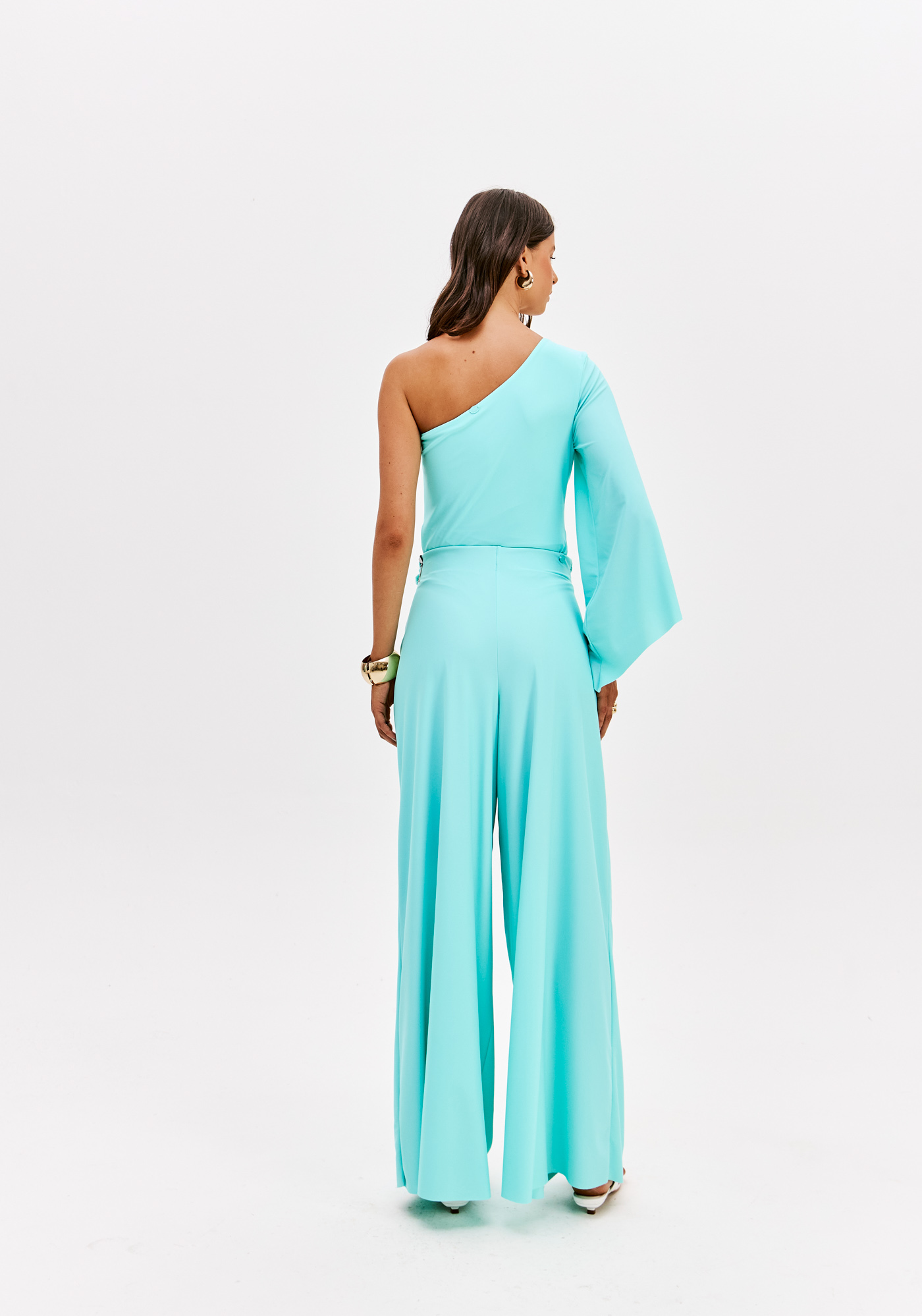 Calças em Malha Fria Azul Turquesa - Lança Perfume 4