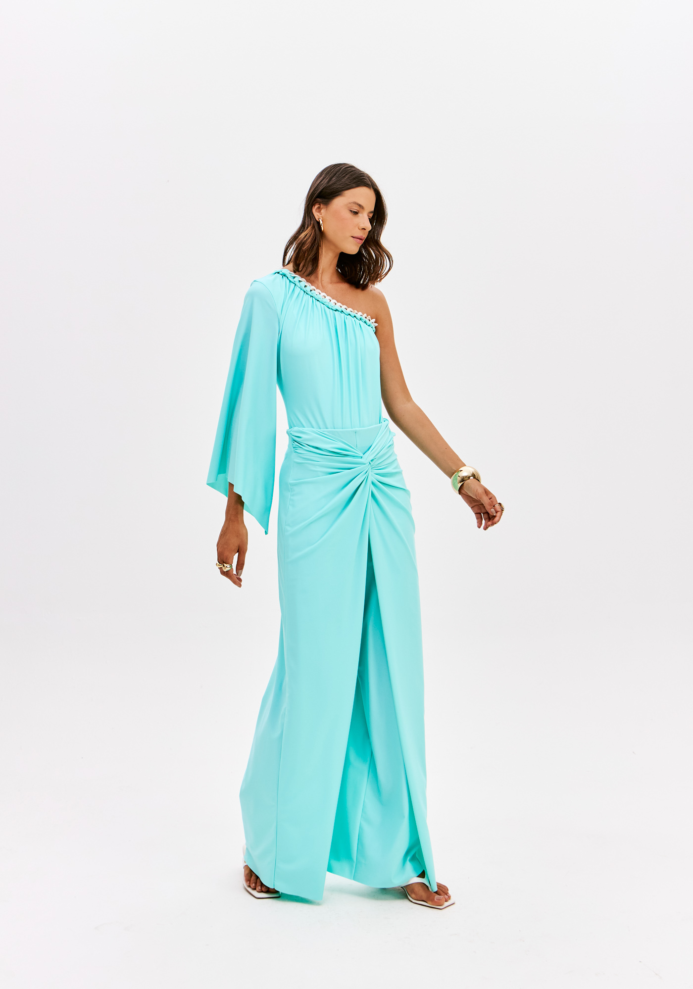 Calças em Malha Fria Azul Turquesa - Lança Perfume 2