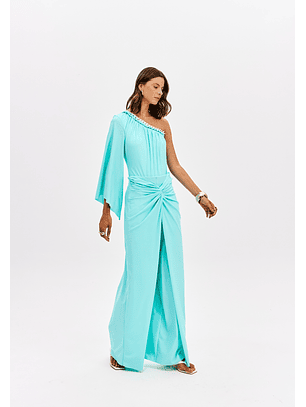 Calças em Malha Fria Azul Turquesa - Lança Perfume