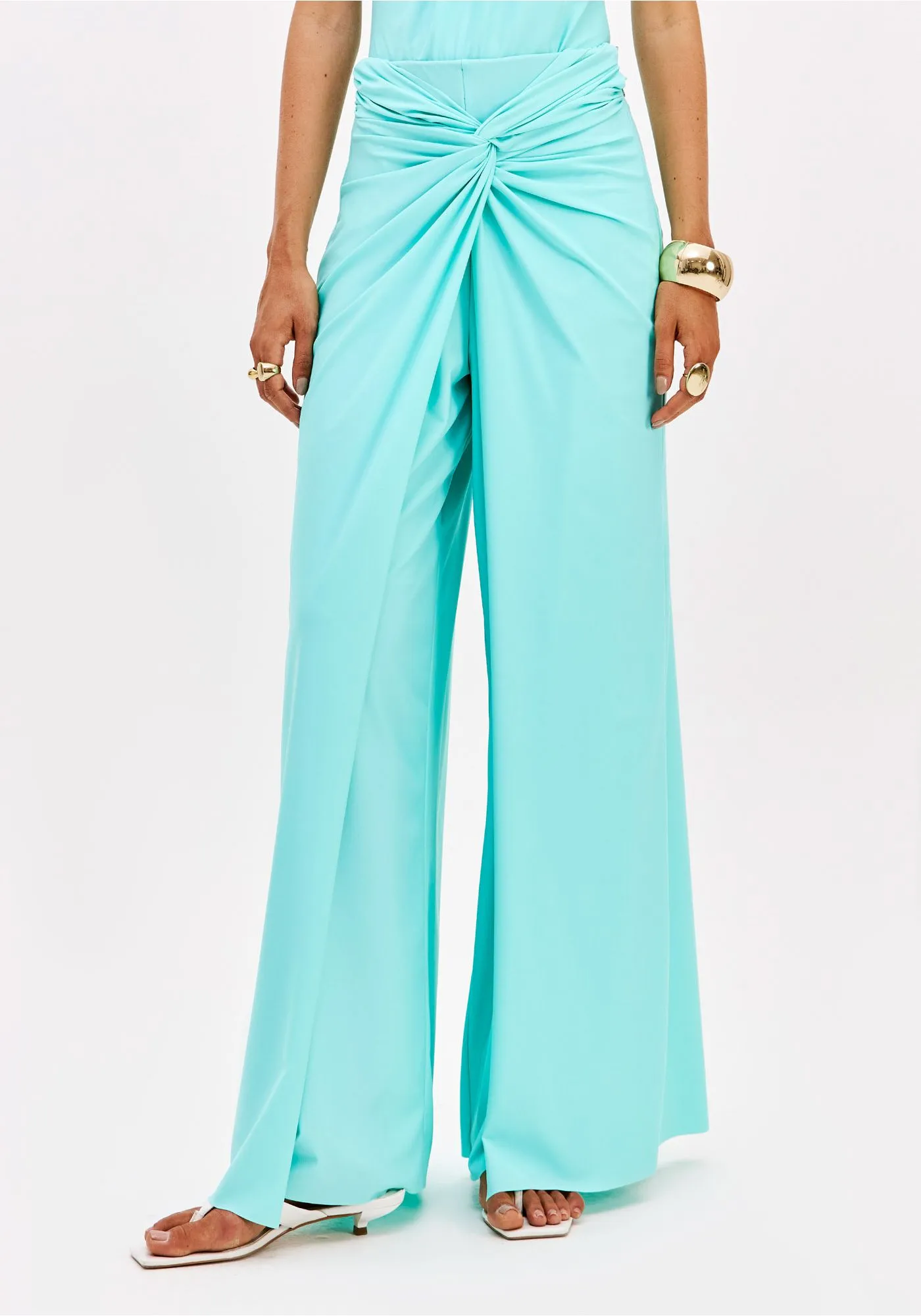 Calças em Malha Fria Azul Turquesa - Lança Perfume 1