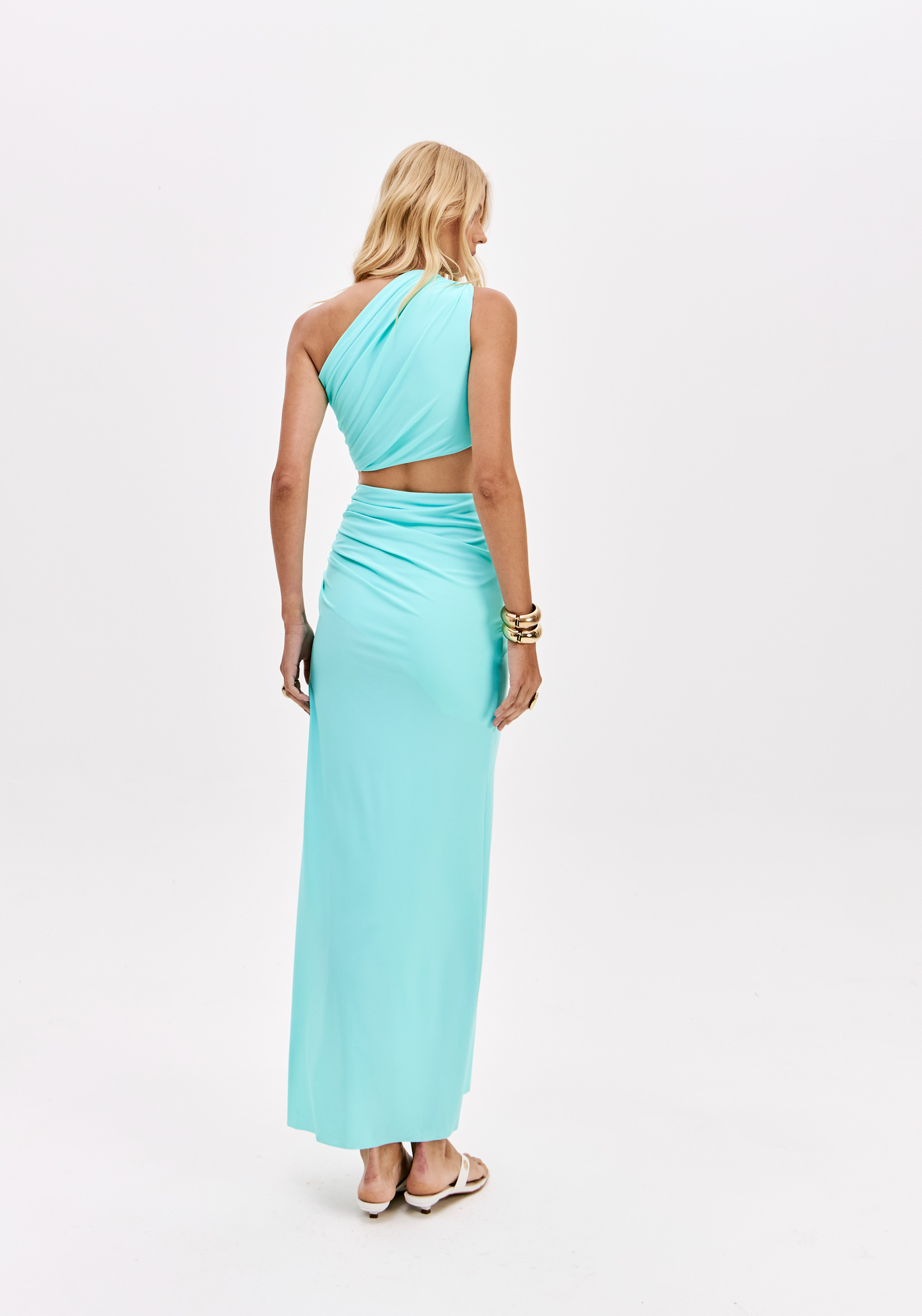 Vestido Comprido com Aberturas Azul Turquesa - Lança Perfume 2