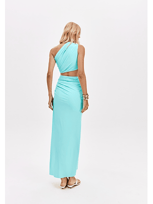 Vestido Comprido com Aberturas Azul Turquesa - Lança Perfume