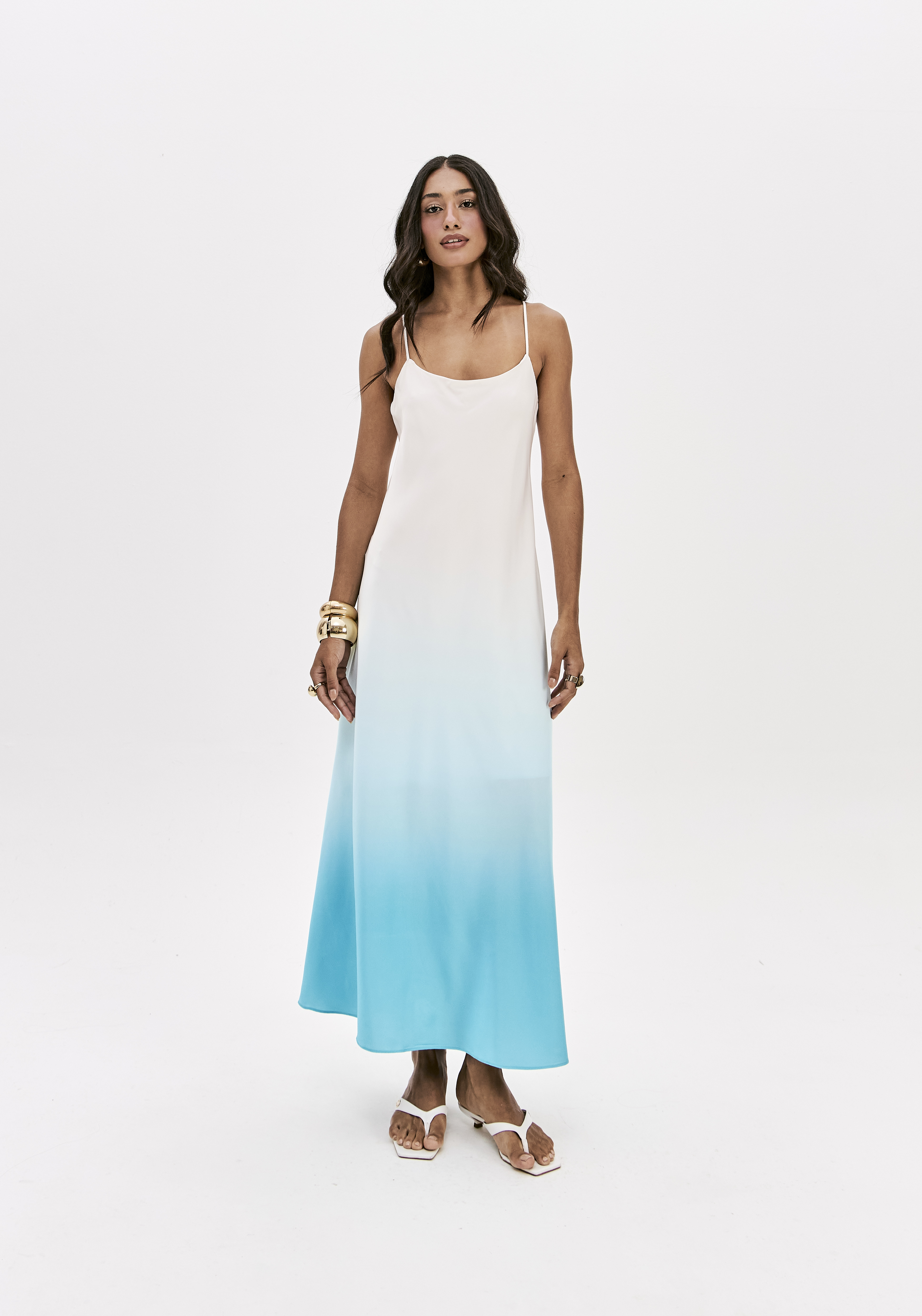 Vestido Comprido Acetinado Degradê Azul - Lança Perfume 3