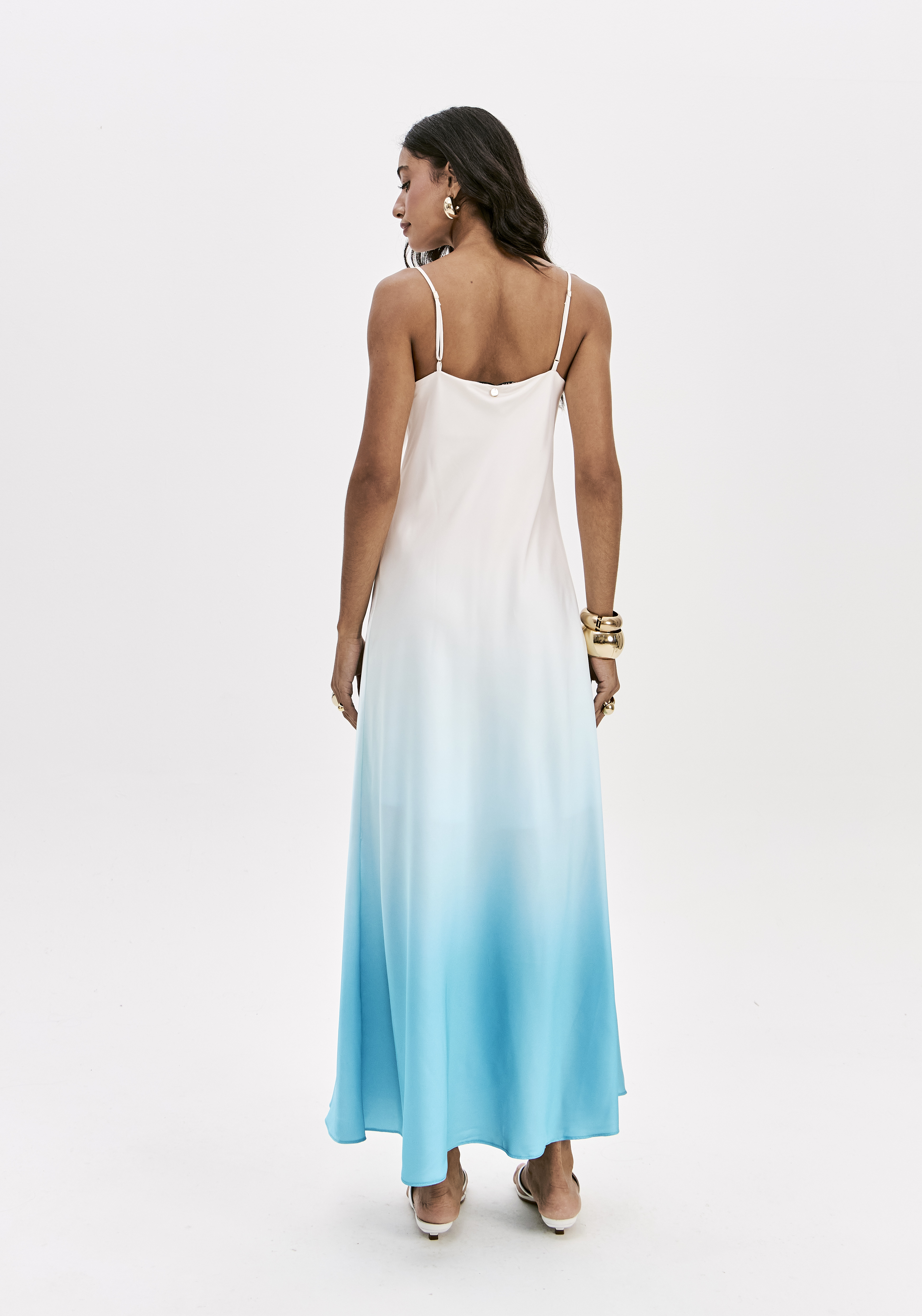 Vestido Comprido Acetinado Degradê Azul - Lança Perfume 2