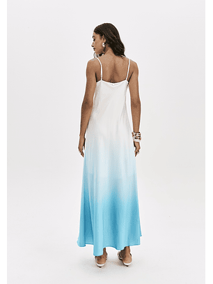 Vestido Comprido Acetinado Degradê Azul - Lança Perfume