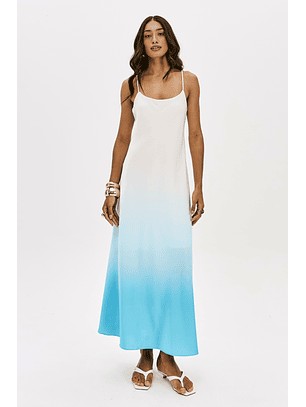 Vestido Comprido Acetinado Degradê Azul - Lança Perfume