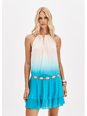 Vestido Curto Plissado Degradê Azul - Lança Perfume 