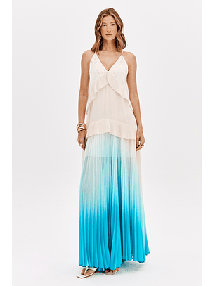 Vestido Plissado Comprido Degradê Azul - Lança Perfume 