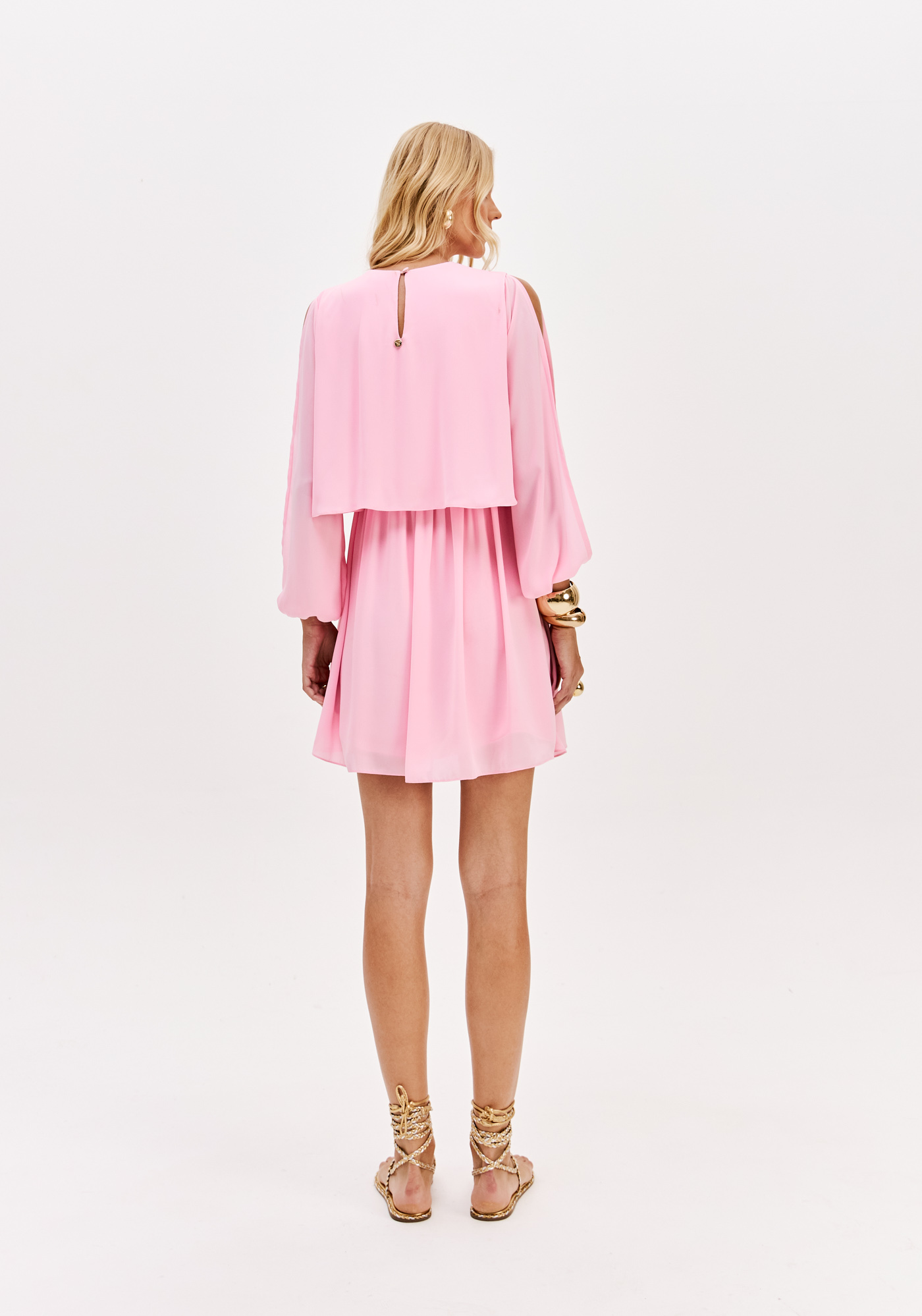 Vestido Curto com Mangas Abertas Rosa - Lança Perfume  3