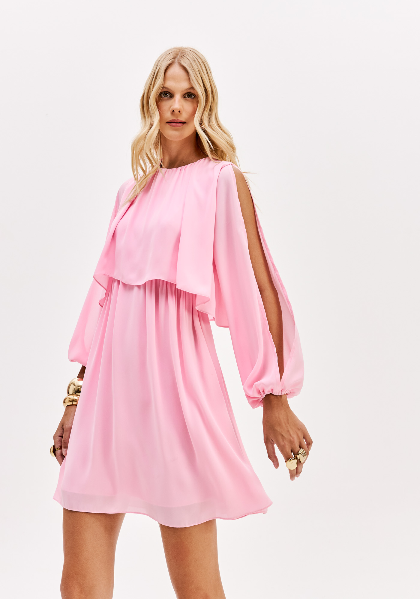 Vestido Curto com Mangas Abertas Rosa - Lança Perfume  2