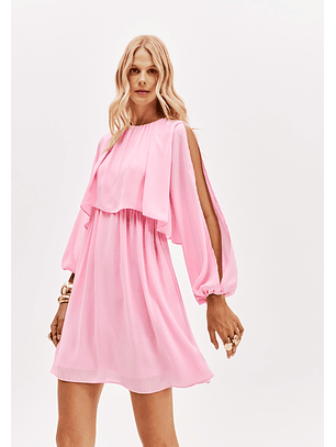 Vestido Curto com Mangas Abertas Rosa - Lança Perfume 