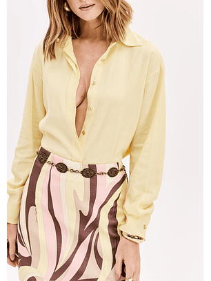 Camisa em Linho Amarelo - Lança Perfume 