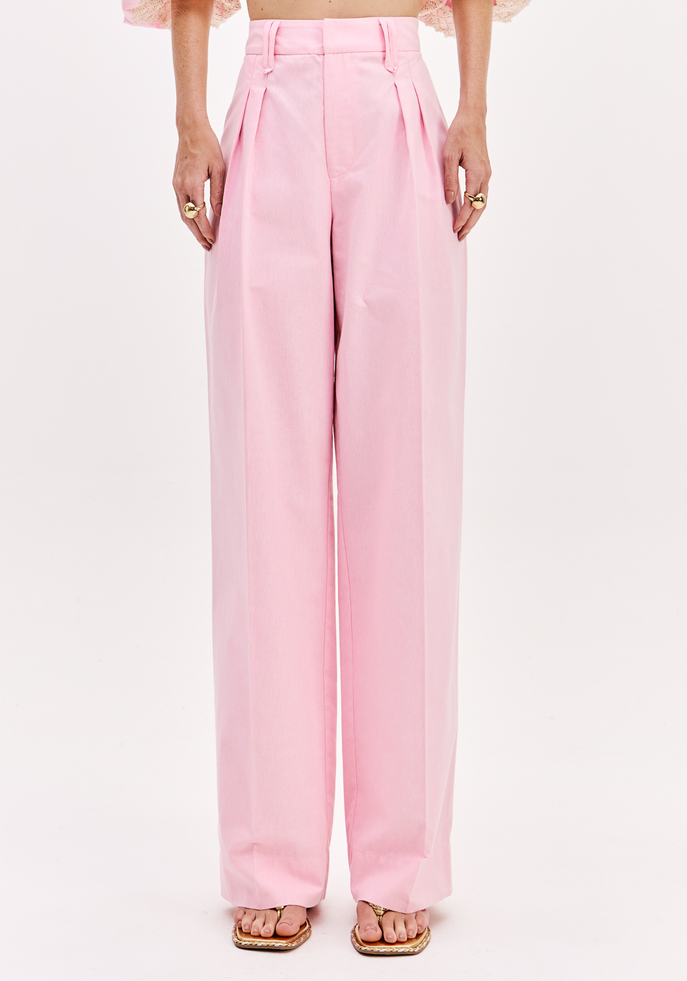 Calças Largas com Pinças Rosa - Lança Perfume  1