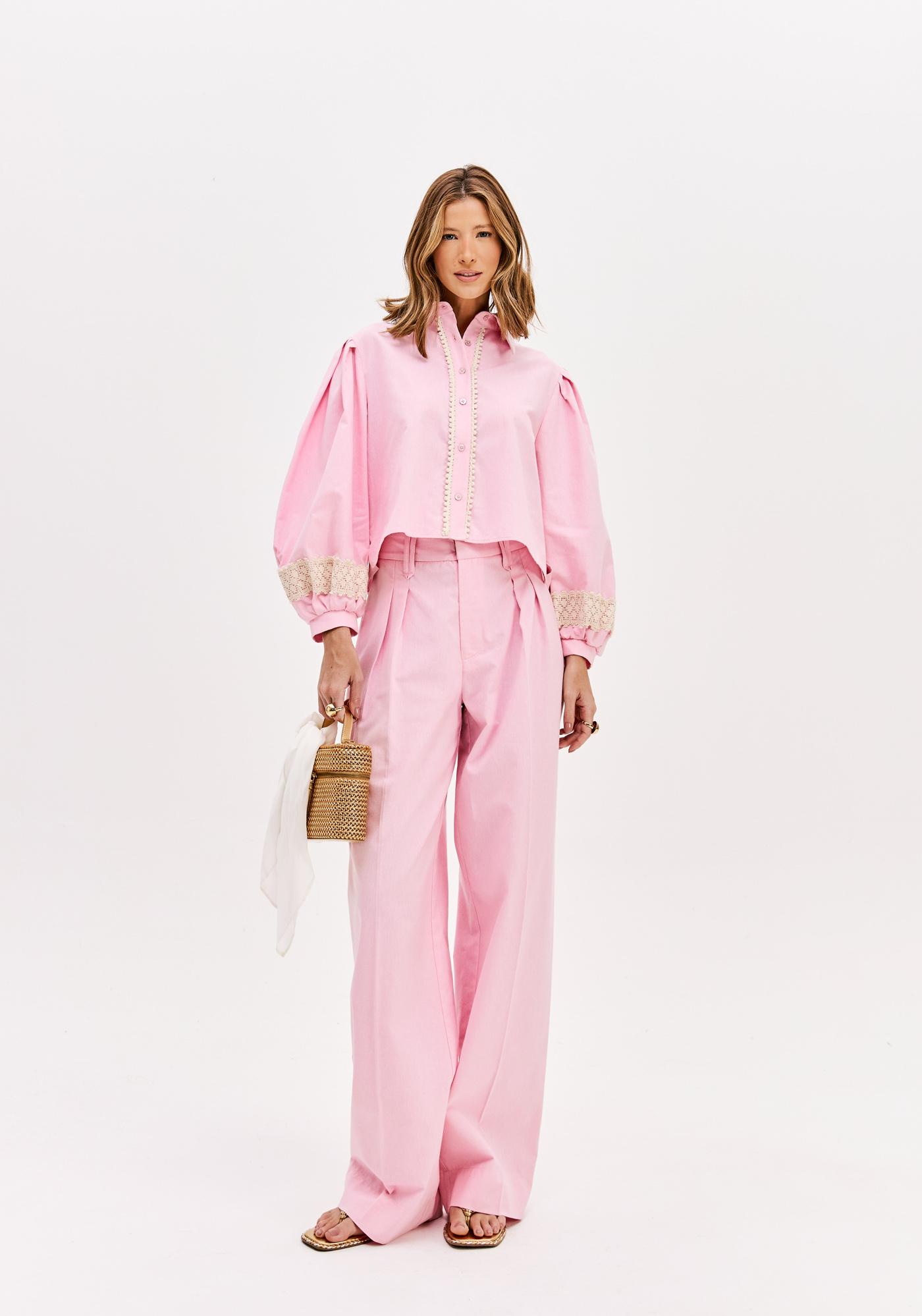 Calças Largas com Pinças Rosa - Lança Perfume  5