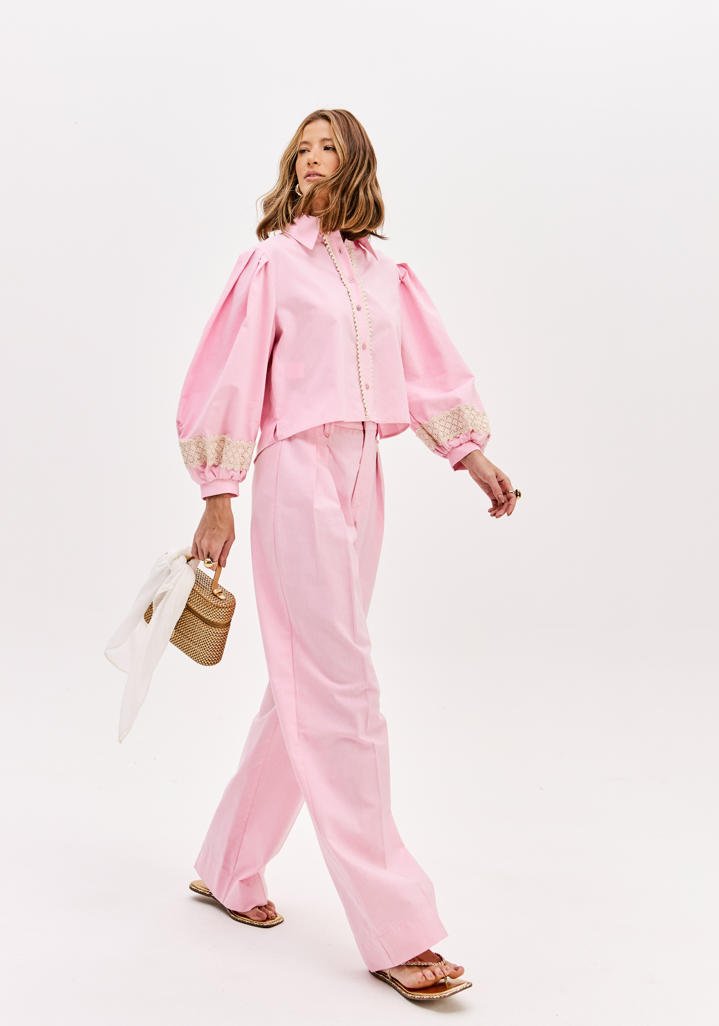 Calças Largas com Pinças Rosa - Lança Perfume  2